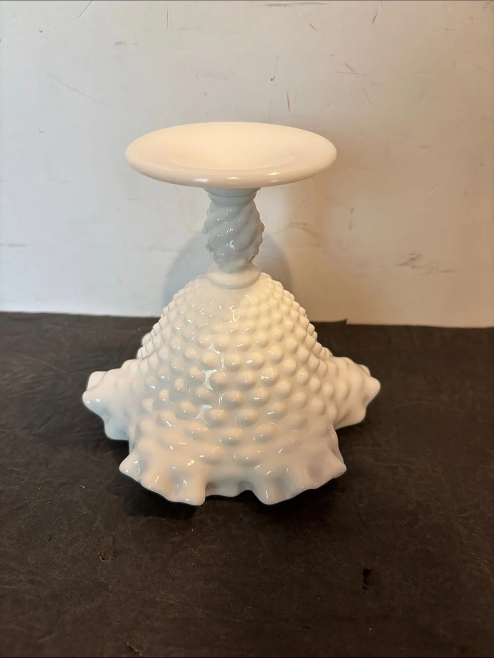 Fenton 3629 White Hobnail Milk Glass 5” Nut Compote with Ruffled Edge